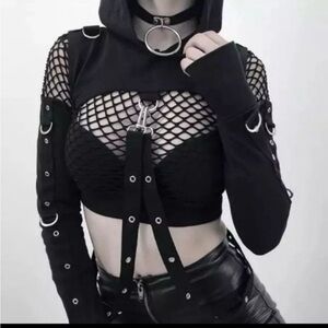 Edgy Black bondage Crop Top with Harness
